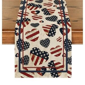 4th of July Table Runner‎ Stars Stripes  Hearts Patriotic Red White Blue 72x13in